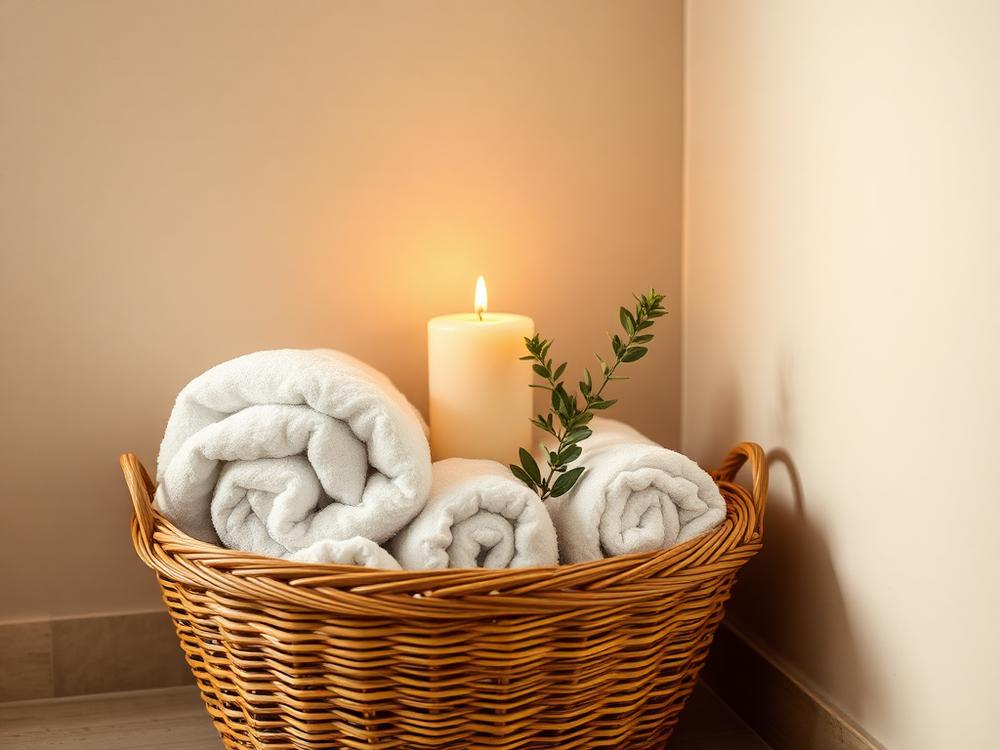 Candle and folded towels in the treatment room
